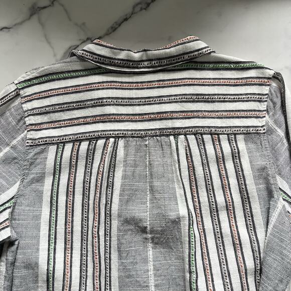 Soft Surrounding Brookhaven Tunic V Neck Floral Embroidered Striped Size L Boho - Picture 9 of 12